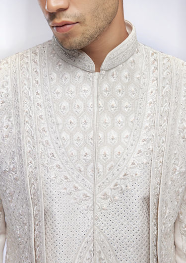 alt message - Twamev Men Elegant Cream Sherwani Ensemble image number 1