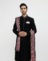 Ebony Black Plain Indo Western Set with Achkan Dupatta
