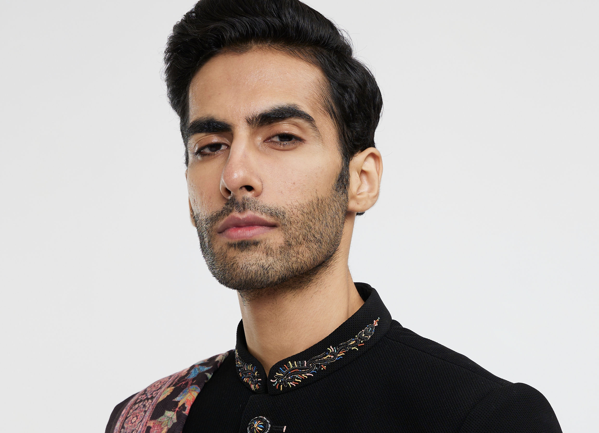 Twamev Men Ebony Black Plain Indo Western Set with Achkan Dupatta