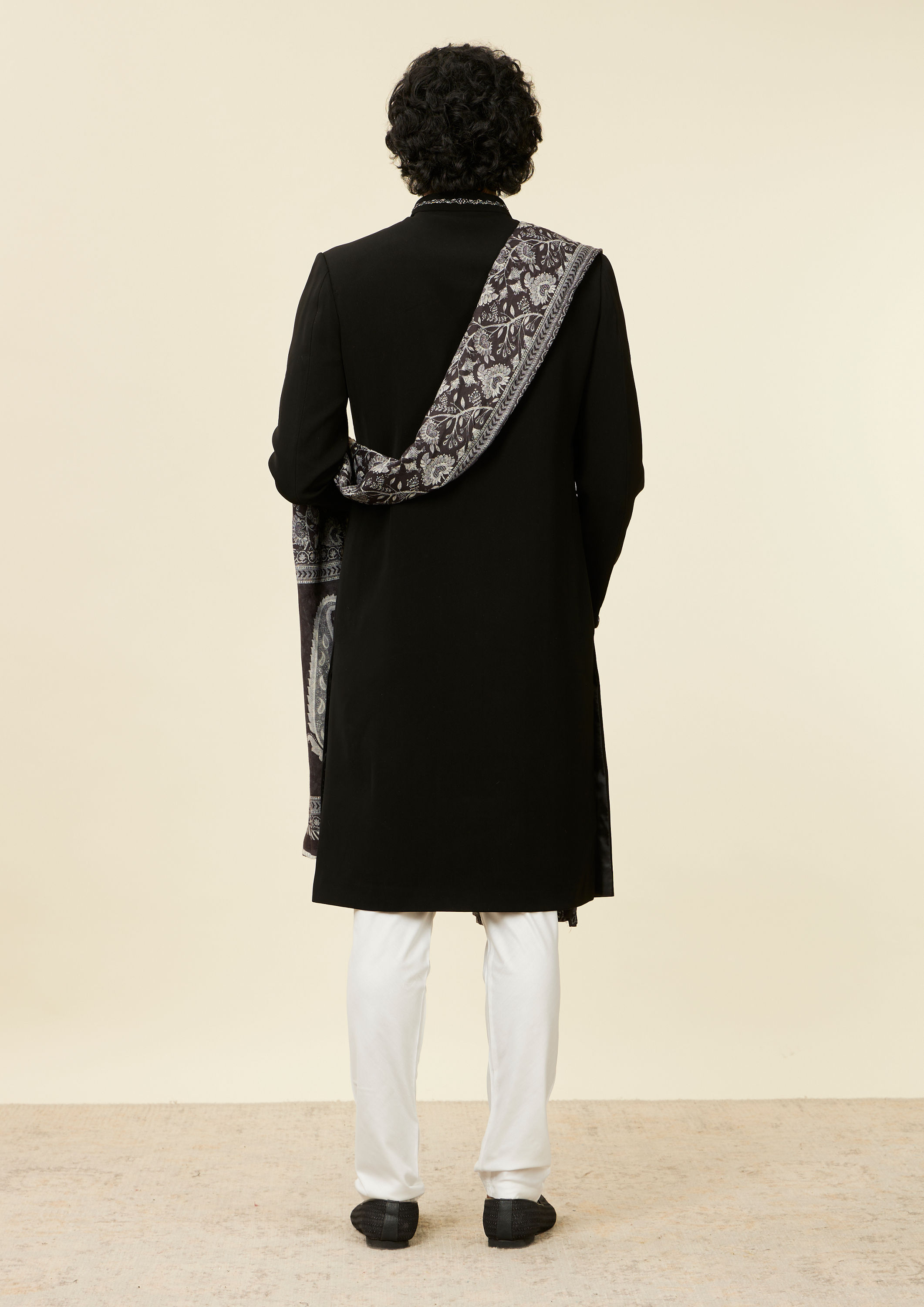 Twamev Men Classic Black Achkan Style Indo Western Set with Dupatta