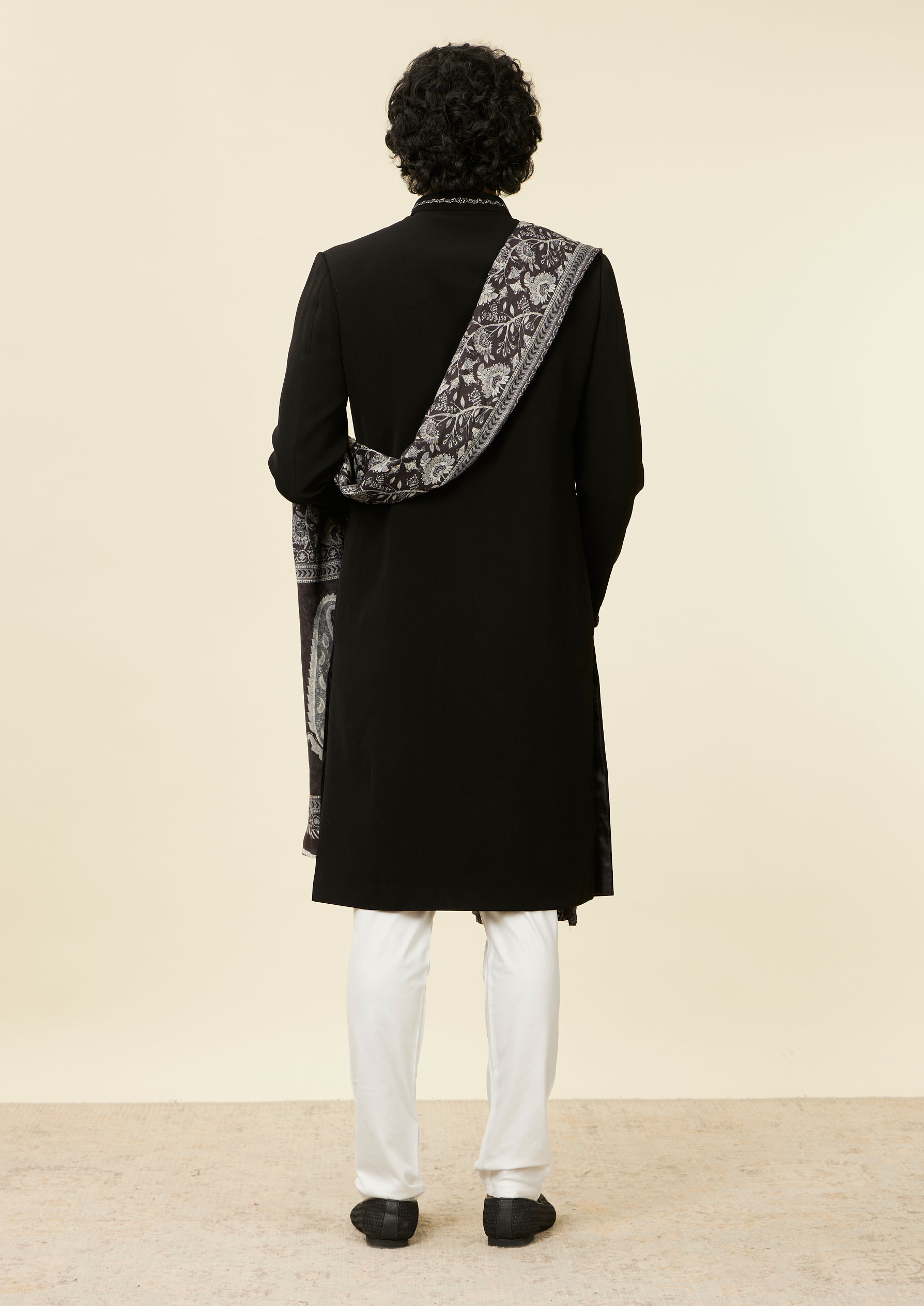 Twamev Men Classic Black Achkan Style Indo Western Set with Dupatta