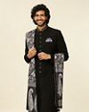 Classic Black Achkan Style Indo Western Set with Kalamkari Printed Stole