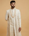 Cream Silk Sequin Hand Embroidered Sherwani