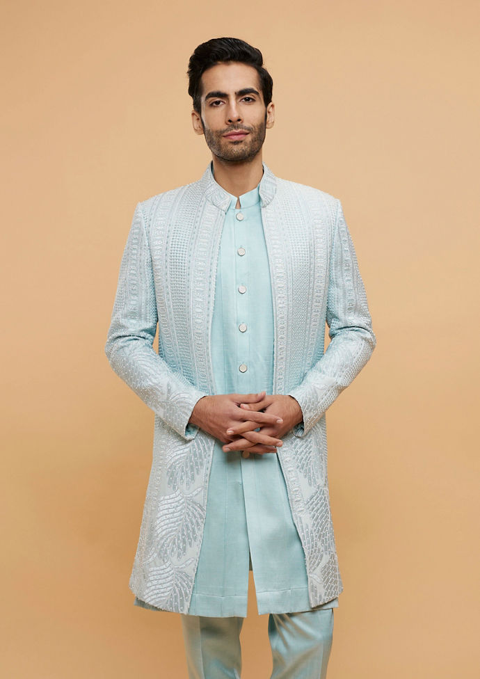 Twamev Men Elegant Azure Ensemble Sherwani