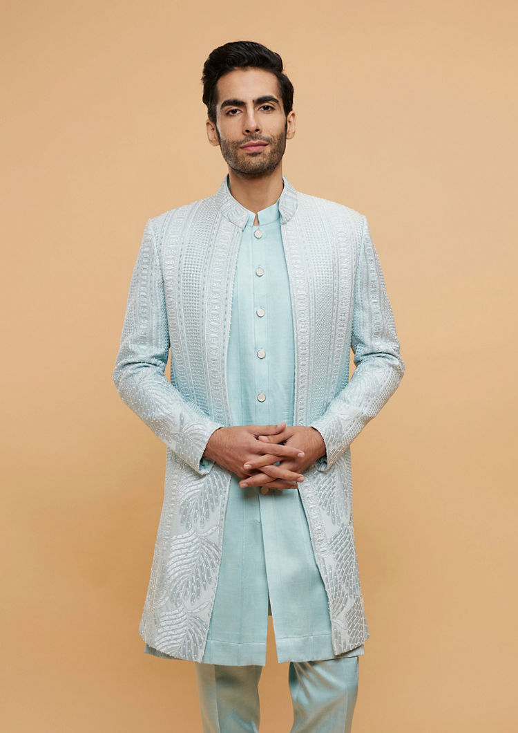 Twamev Men Elegant Azure Ensemble Sherwani