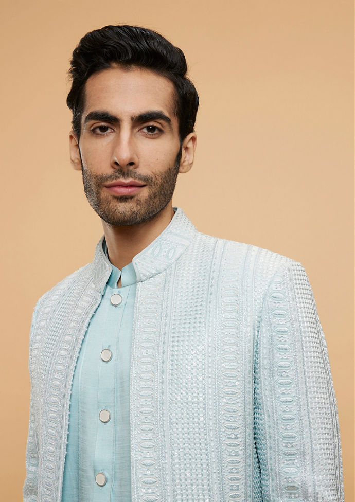 Twamev Men Elegant Azure Ensemble Sherwani