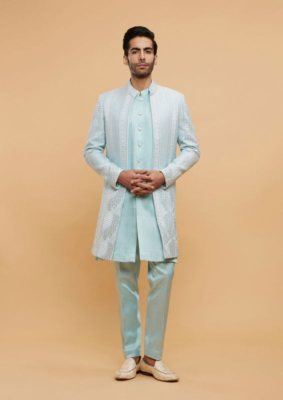 Twamev Men Elegant Azure Ensemble Sherwani