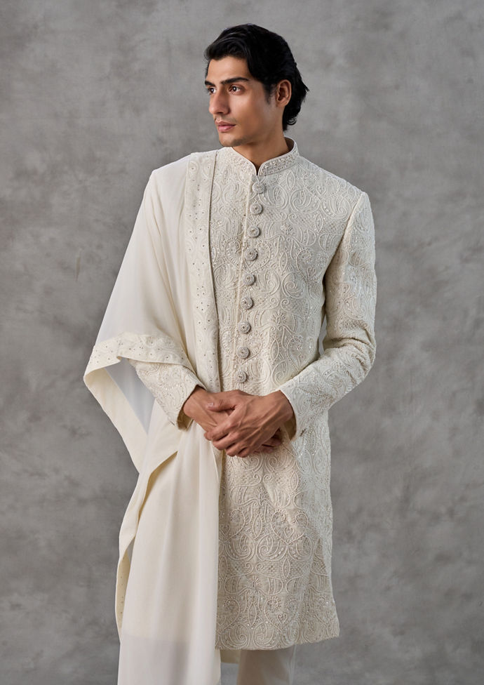 Twamev Men Warm White Extravagant Sherwani