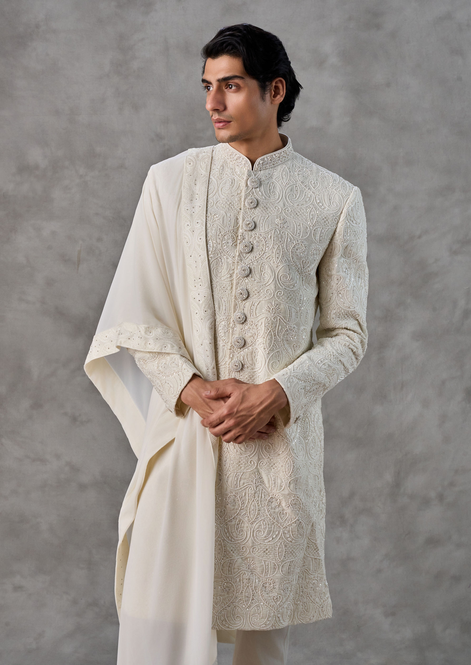 Twamev Men Warm White Extravagant Sherwani