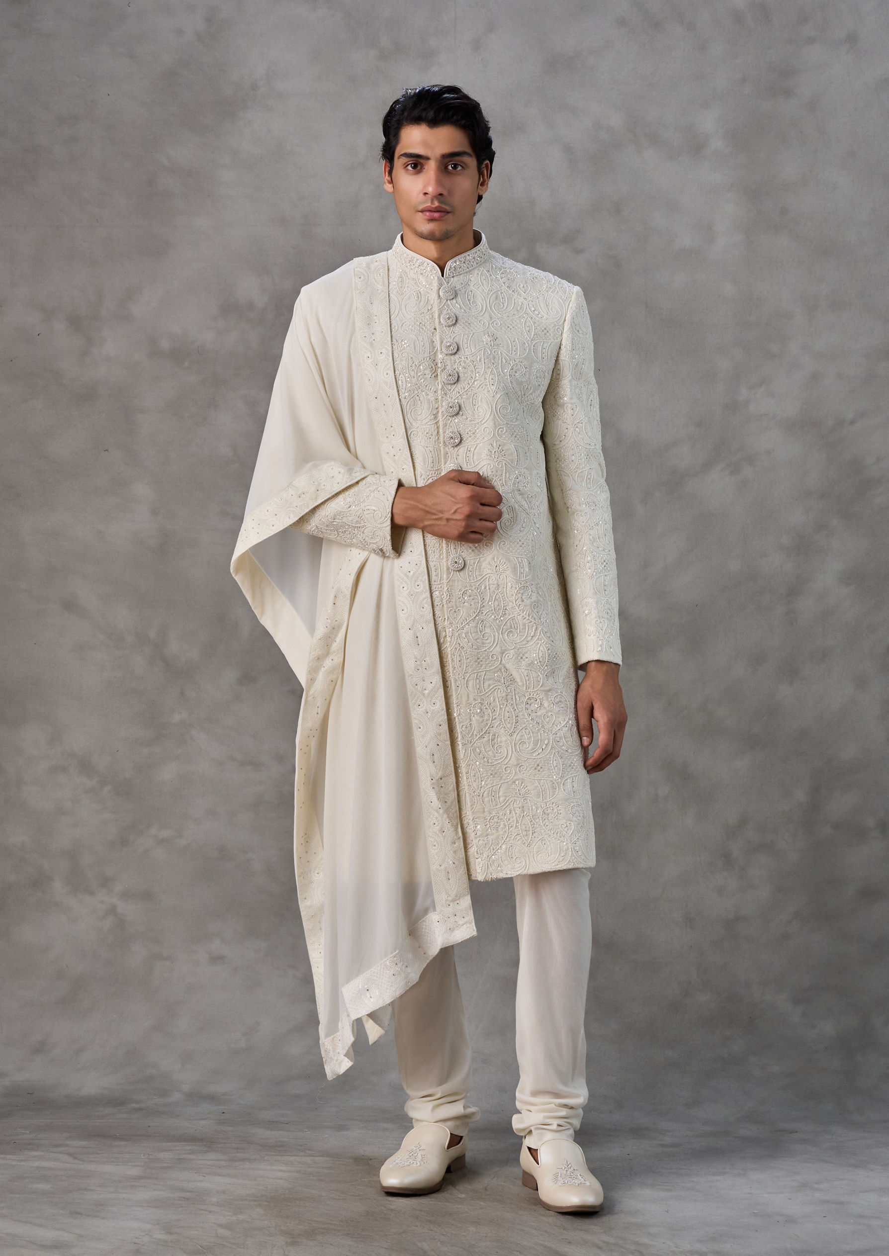 Twamev Men Warm White Extravagant Sherwani