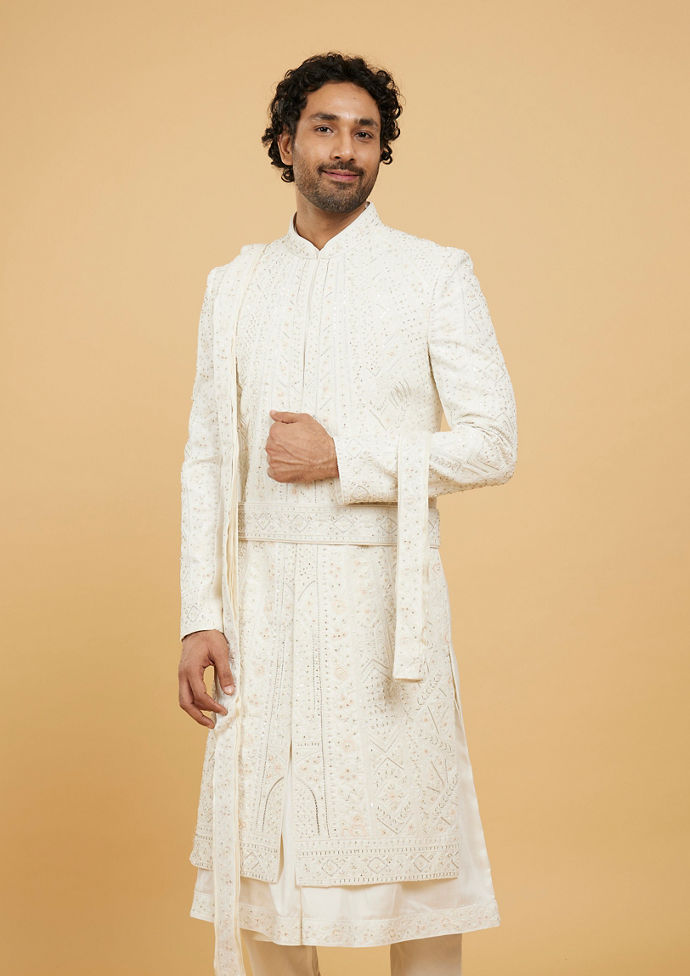 Twamev Men Opulent Cream Sherwani