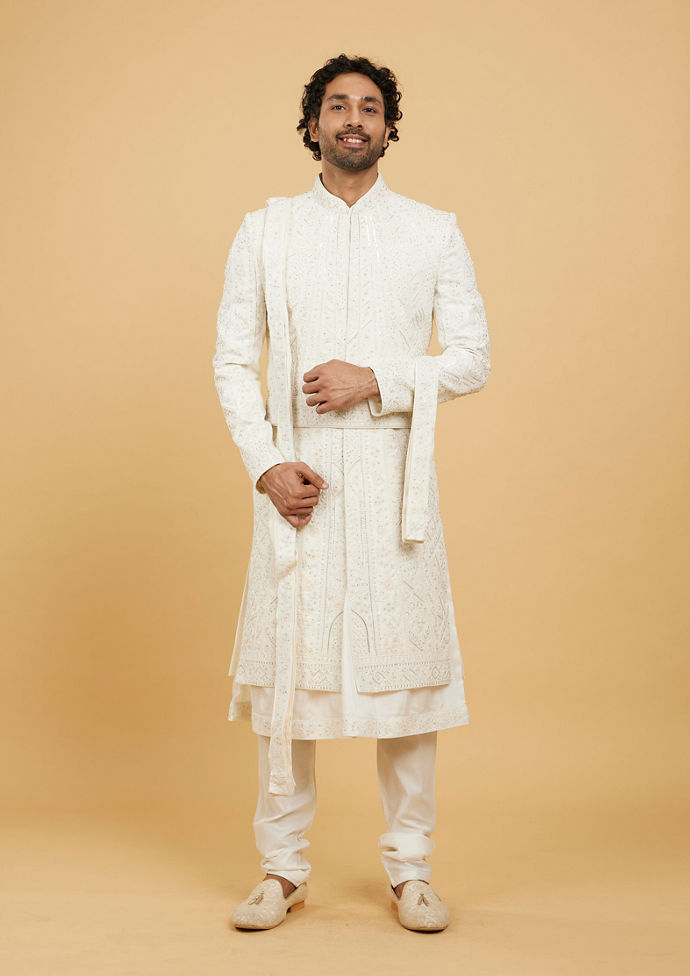 Twamev Men Opulent Cream Sherwani