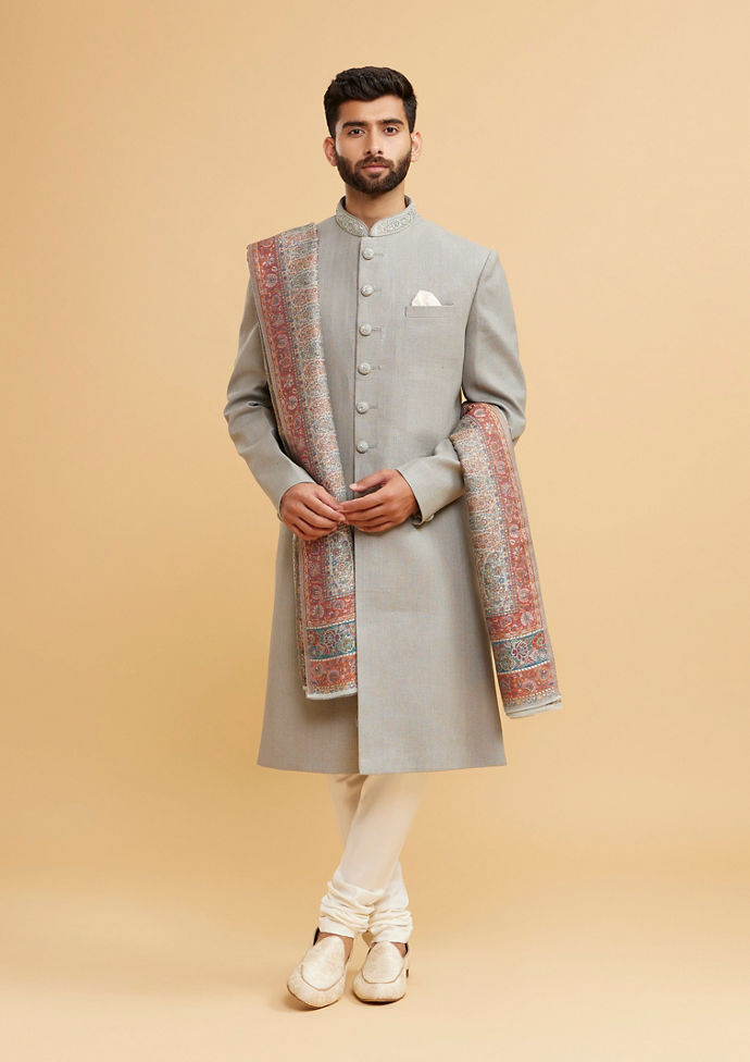 Twamev Men Light Mid Green Enchanting Sherwani