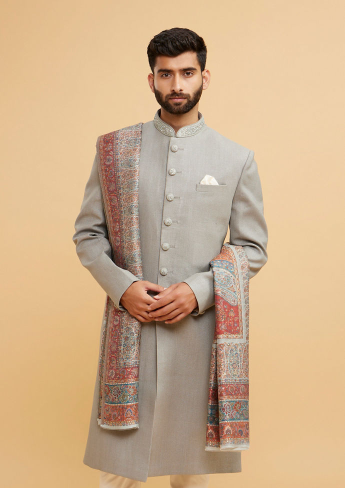 Twamev Men Light Mid Green Enchanting Sherwani