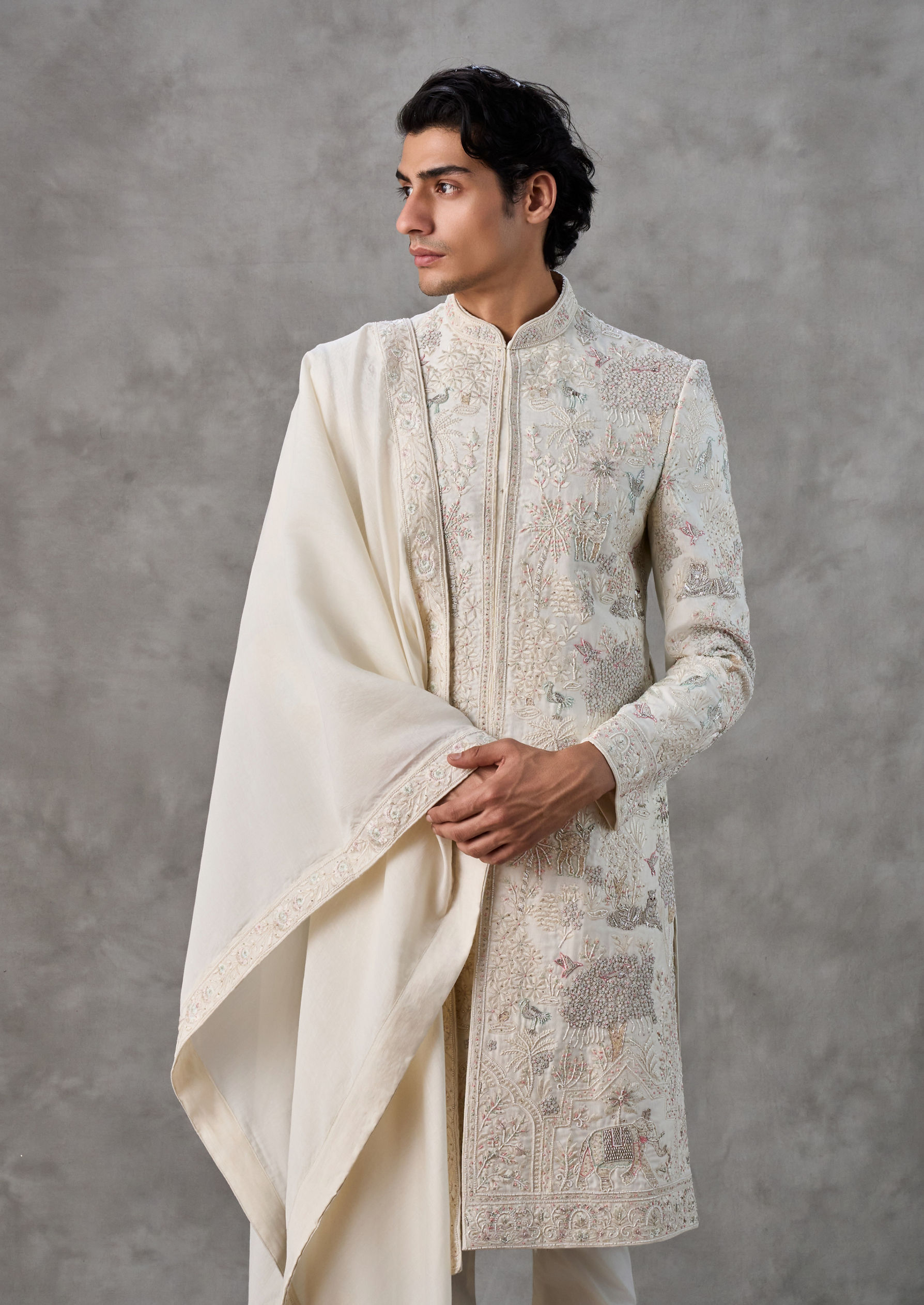 Twamev Men Cream Elegance Sherwani