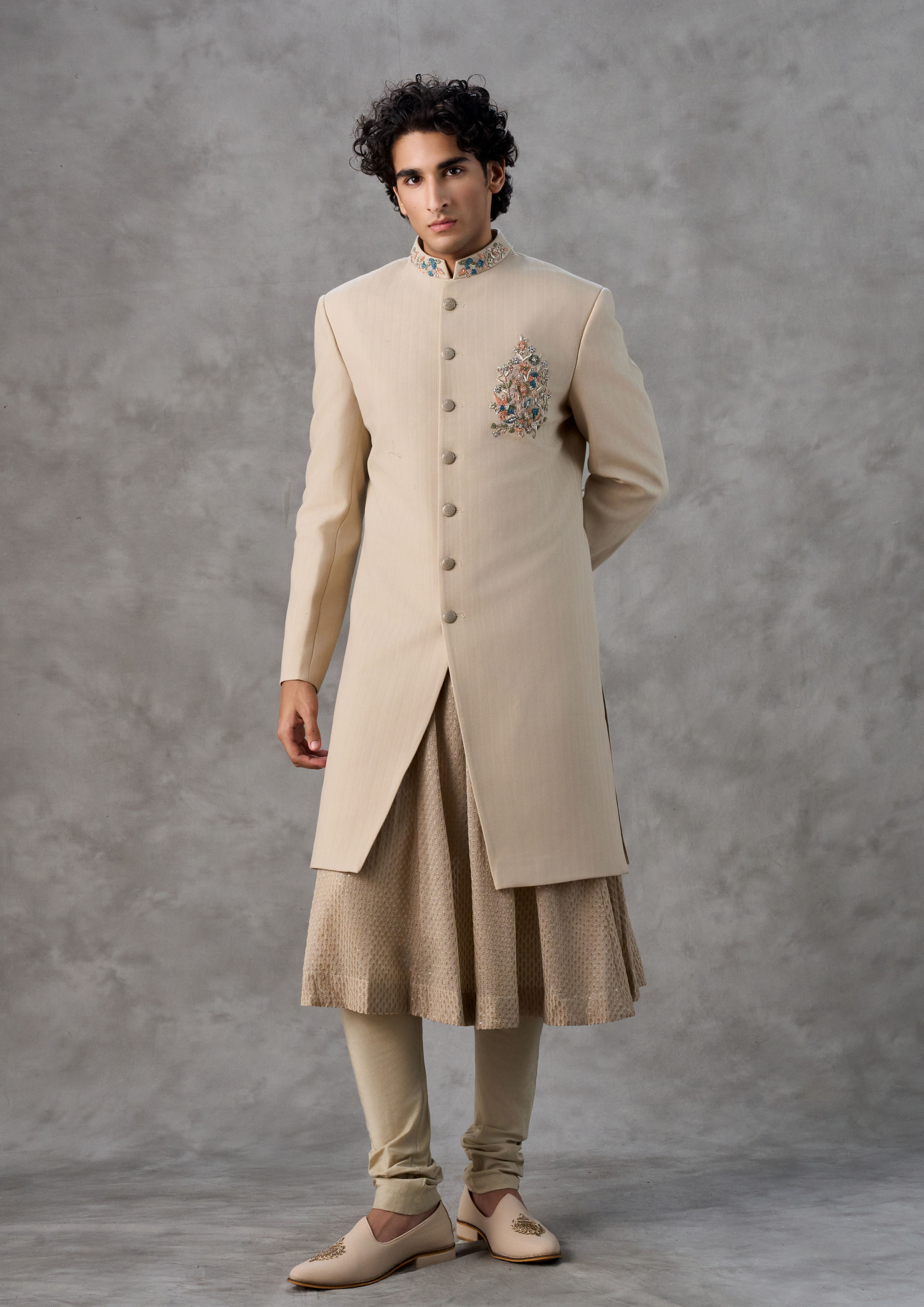 Twamev Men Majestic Beige Sherwani