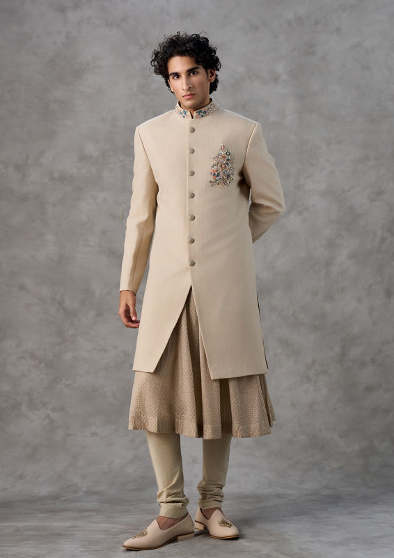 Twamev Men Majestic Beige Sherwani