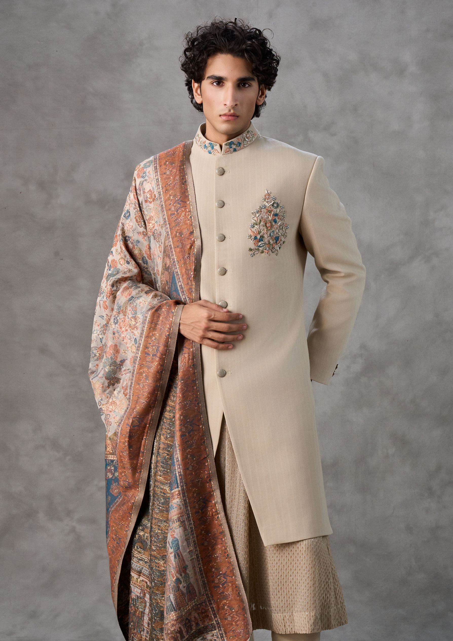 Twamev Men Majestic Beige Sherwani