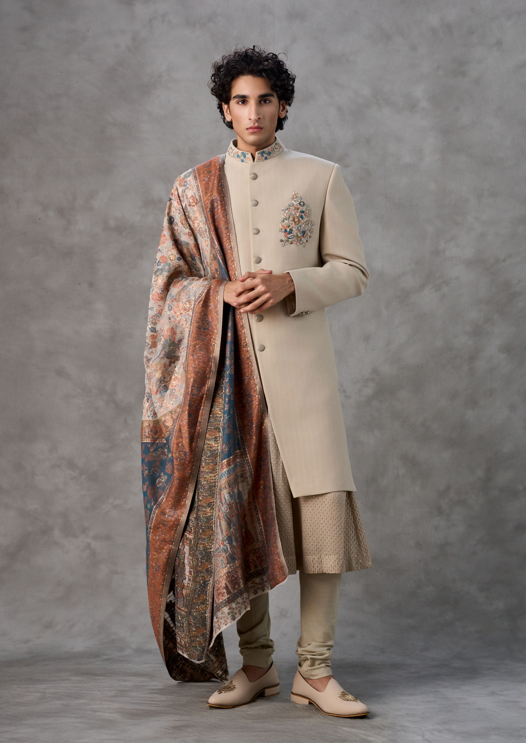Twamev Men Majestic Beige Sherwani