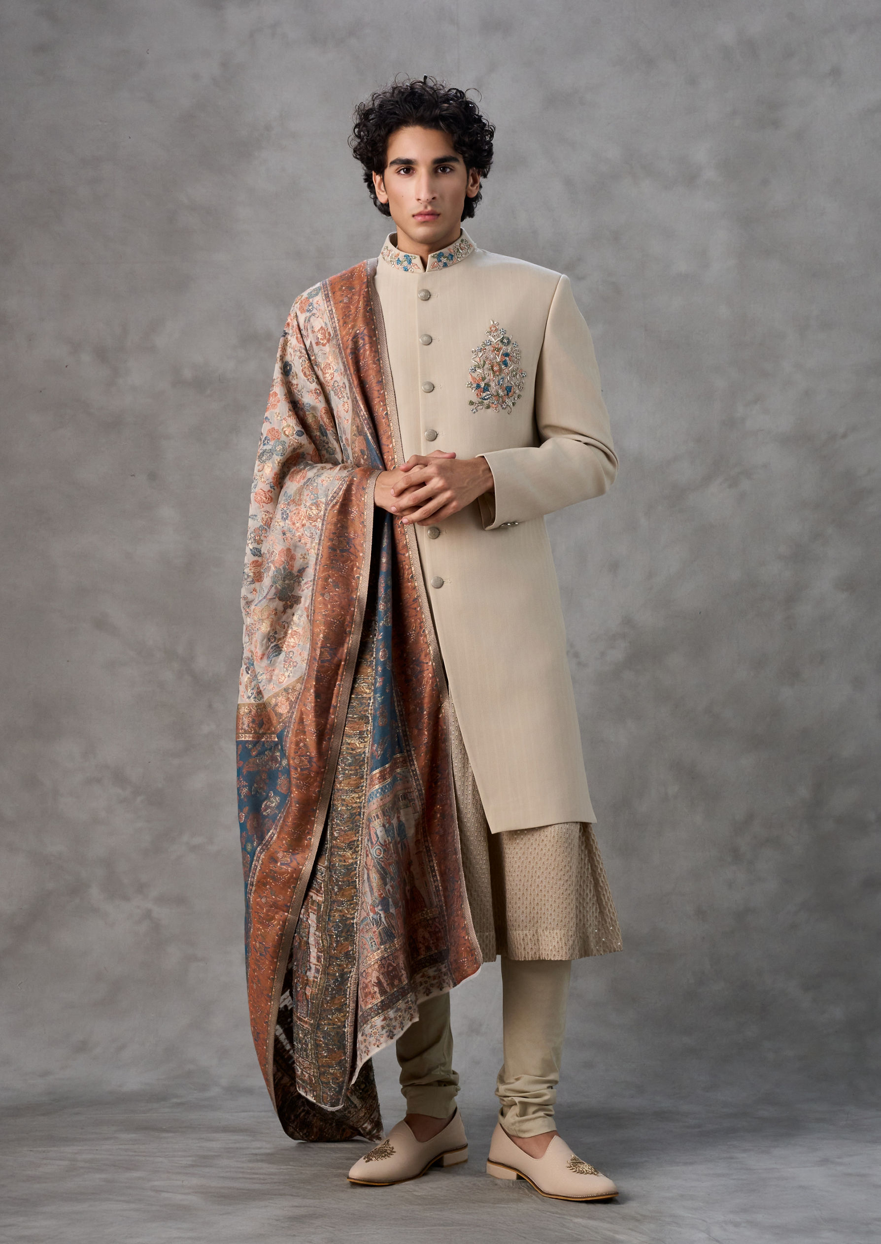 Twamev Men Majestic Beige Sherwani