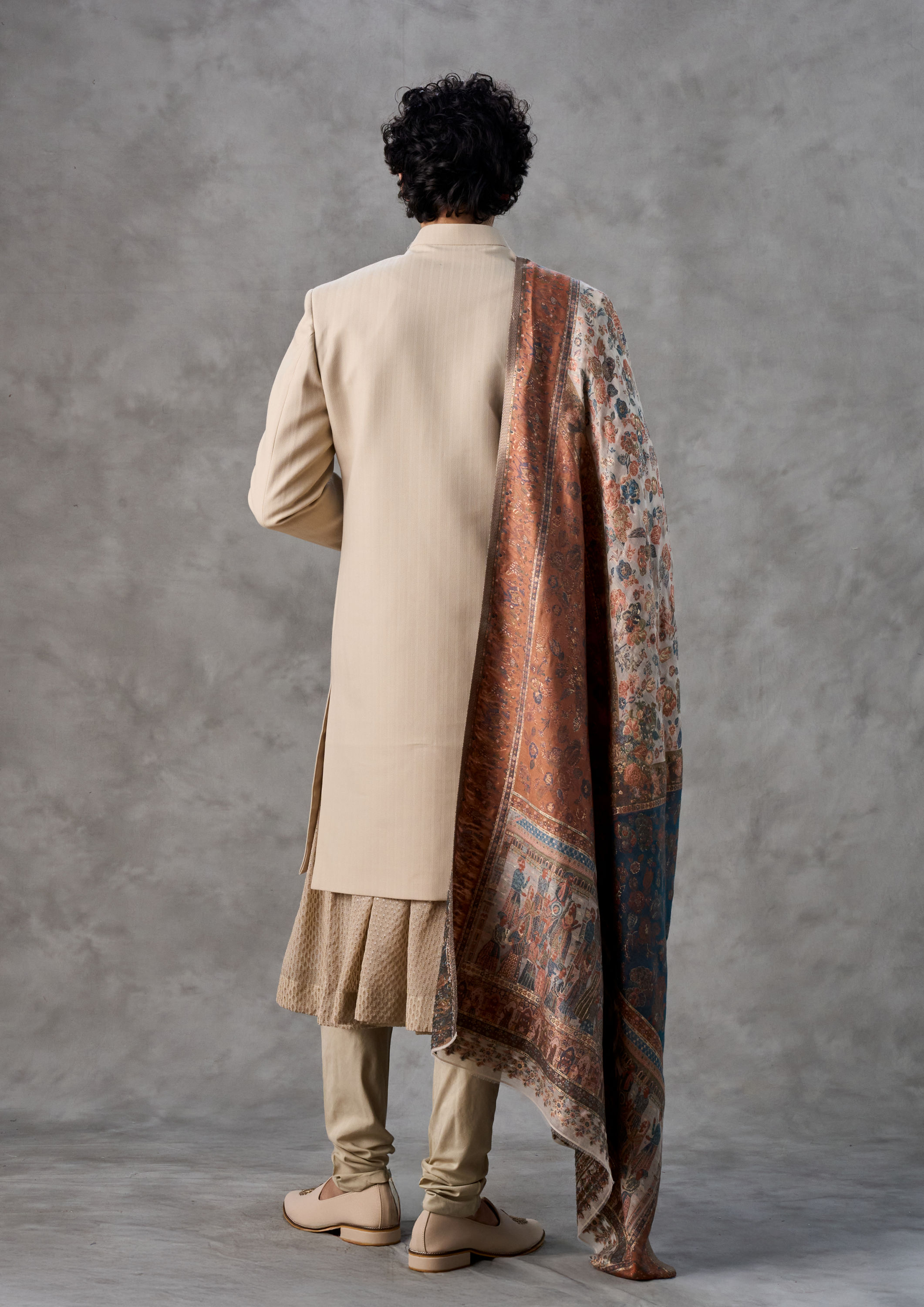 Twamev Men Majestic Beige Sherwani