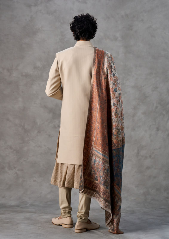 Twamev Men Majestic Beige Sherwani