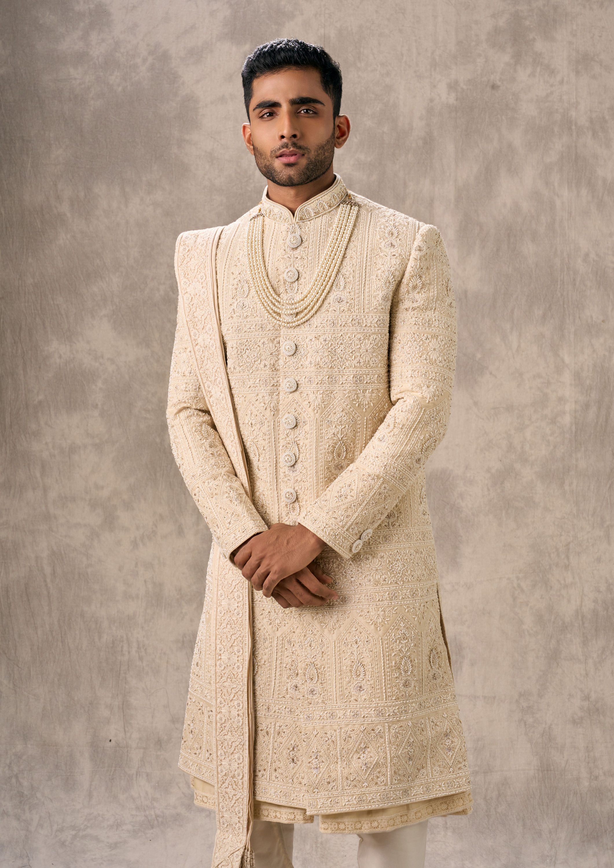 Twamev Men Twinkling Fawn Elegance Sherwani