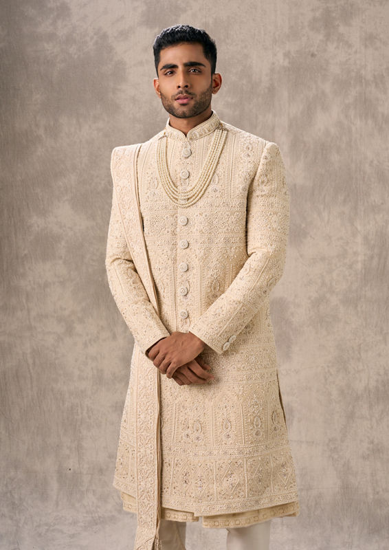 Twamev Men Twinkling Fawn Elegance Sherwani