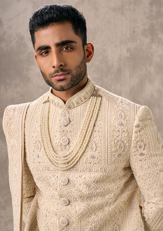 Twamev Men Twinkling Fawn Elegance Sherwani