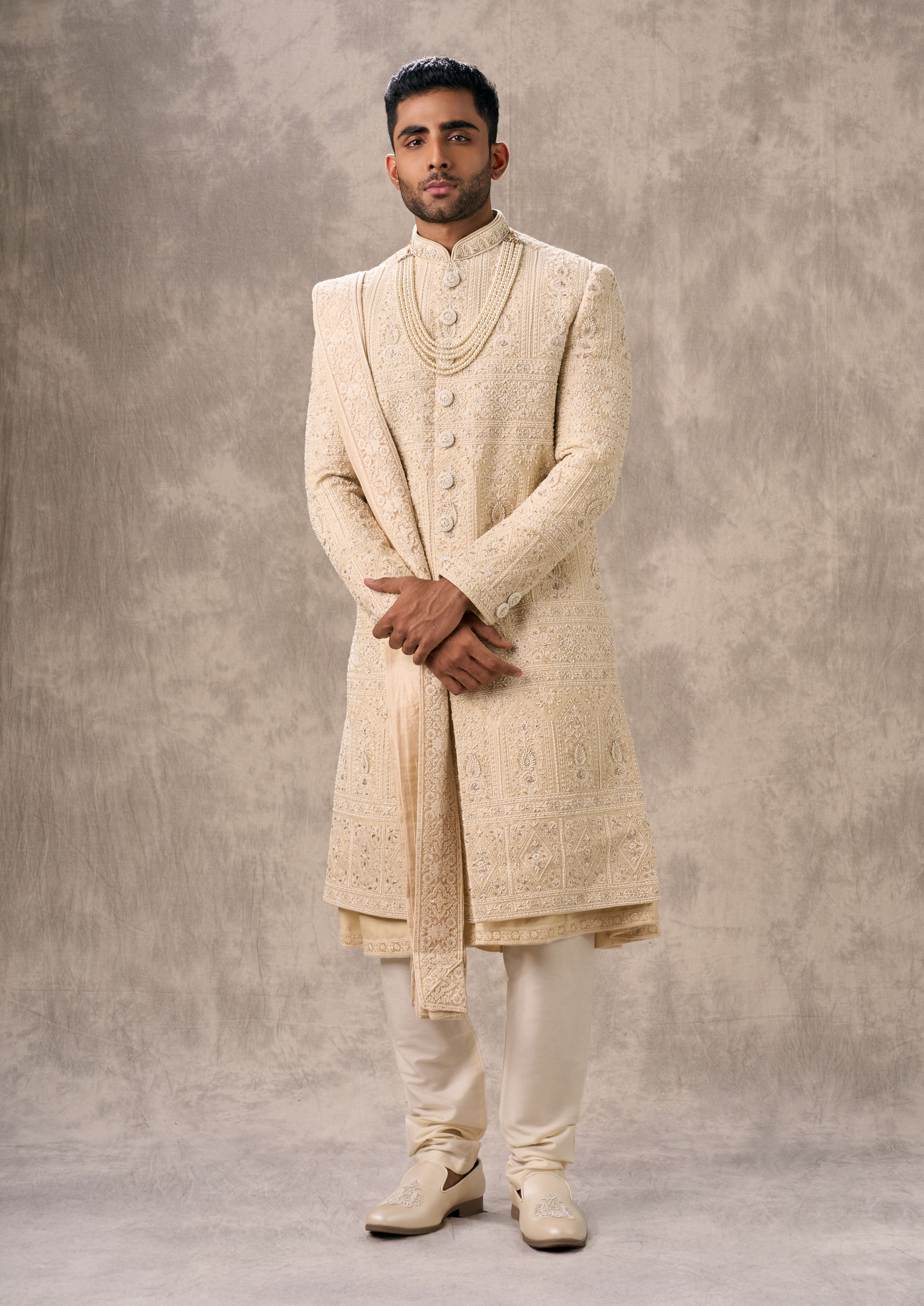 Twamev Men Twinkling Fawn Elegance Sherwani