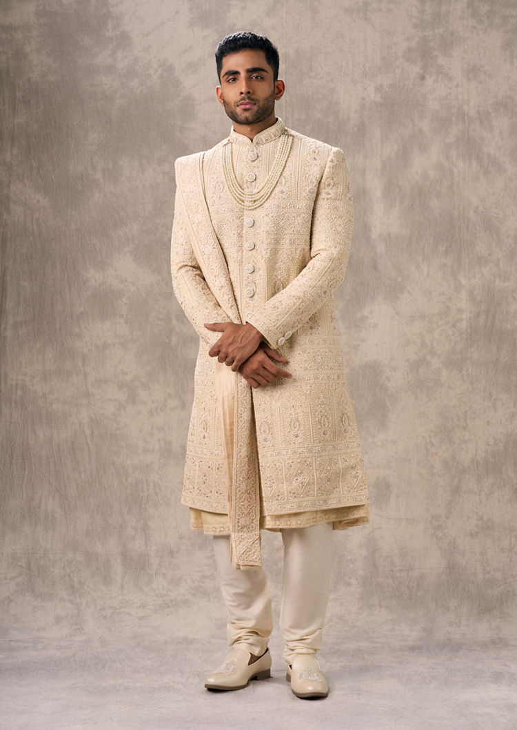 Twamev Men Twinkling Fawn Elegance Sherwani