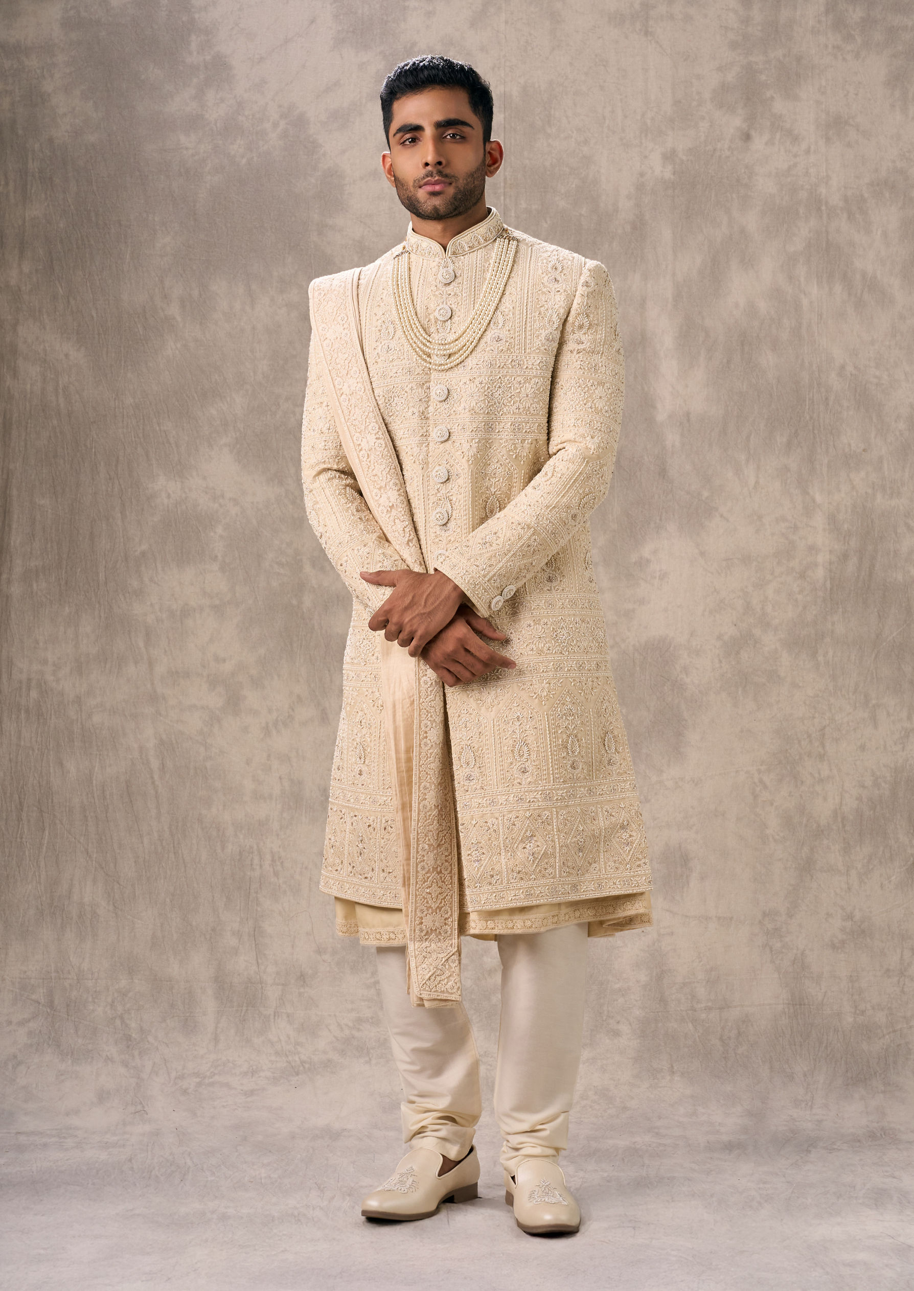 Twamev Men Twinkling Fawn Elegance Sherwani