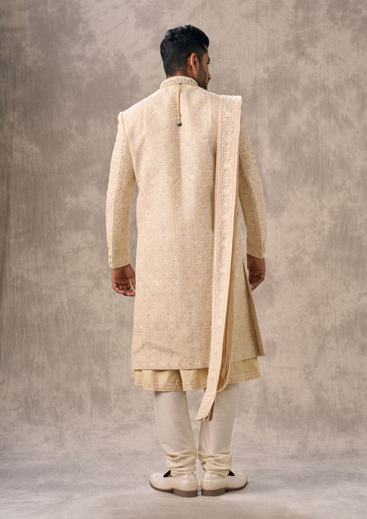 Twamev Men Twinkling Fawn Elegance Sherwani