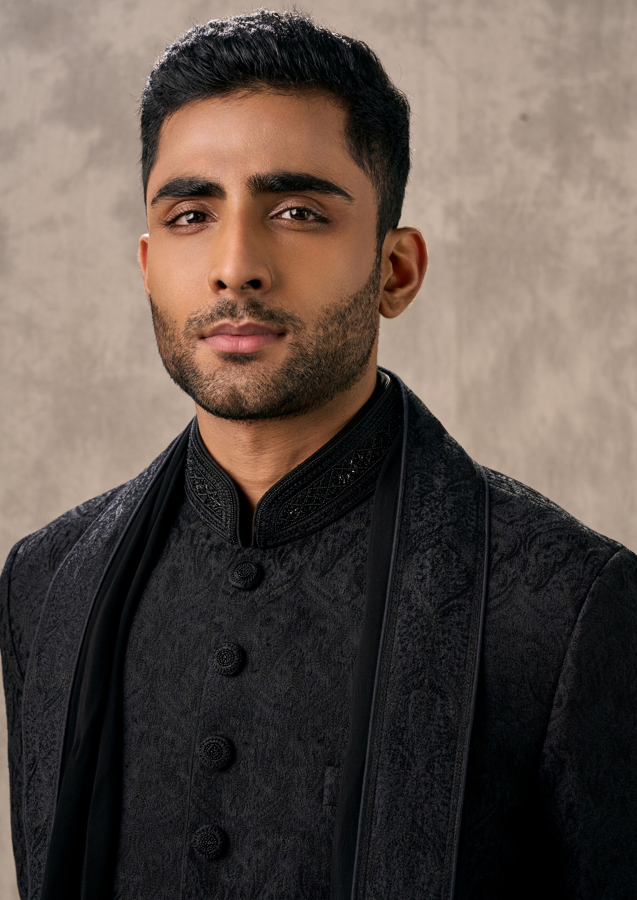 Twamev Men Black Silk Thread Embroidered Sherwani