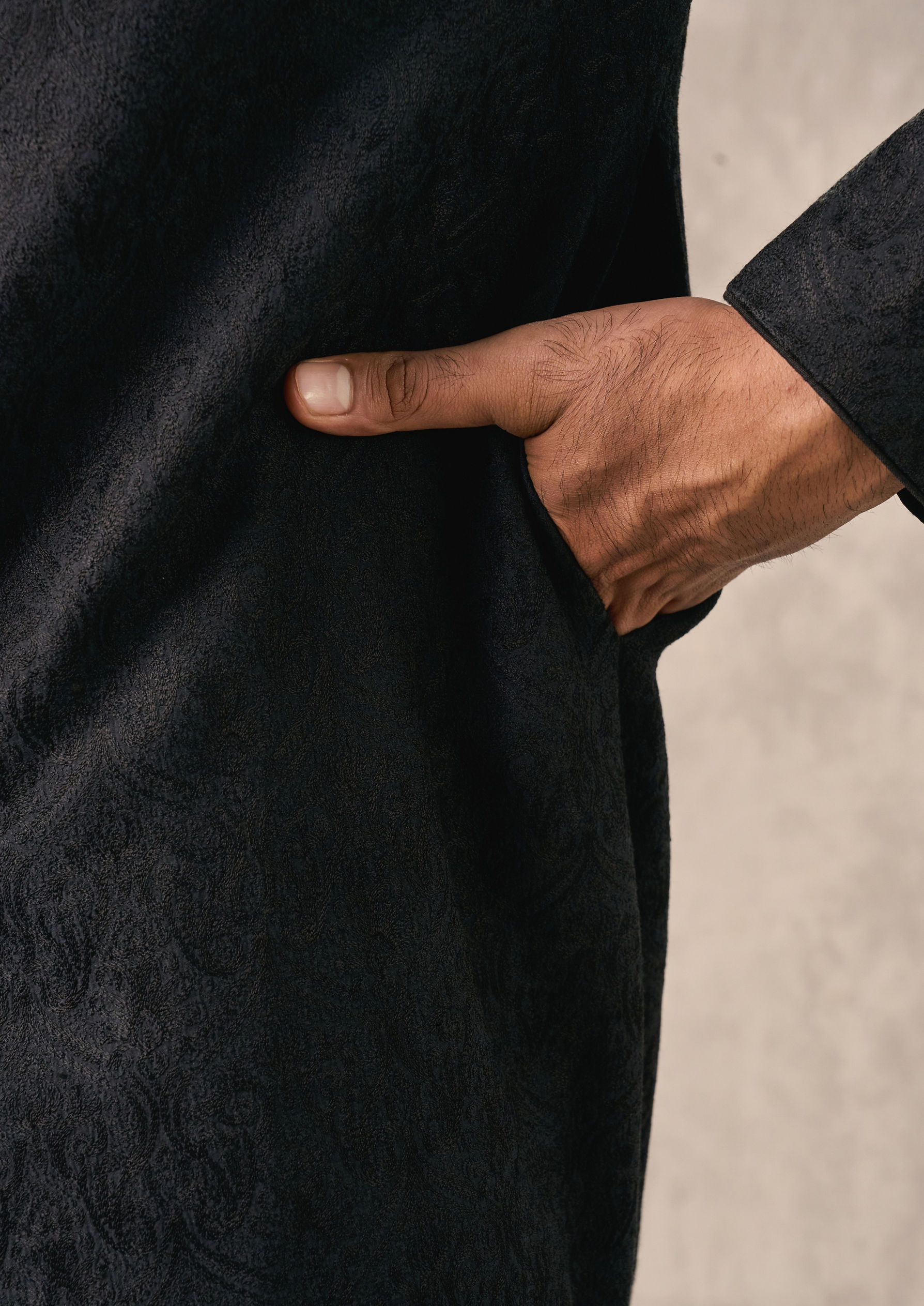 Twamev Men Black Silk Thread Embroidered Sherwani