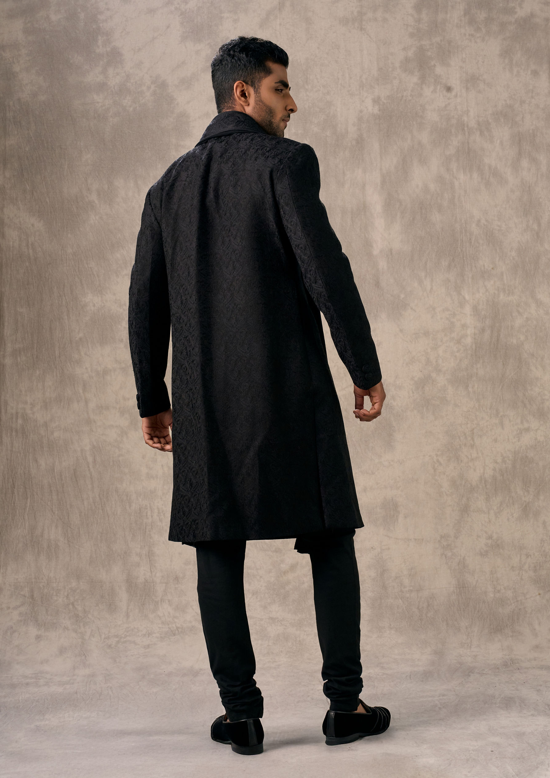 Twamev Men Black Silk Thread Embroidered Sherwani