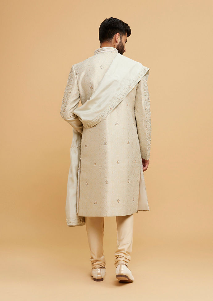 Twamev Men Pista Green Brocade Masterpiece Sherwani
