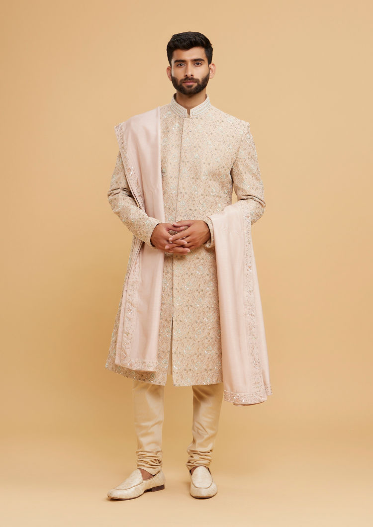 Twamev Men Dusty Pink Brocade Sherwani