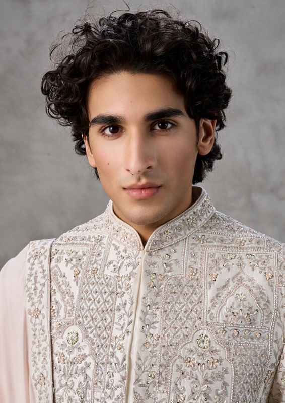 Twamev Men Regal Cream Pink Sherwani