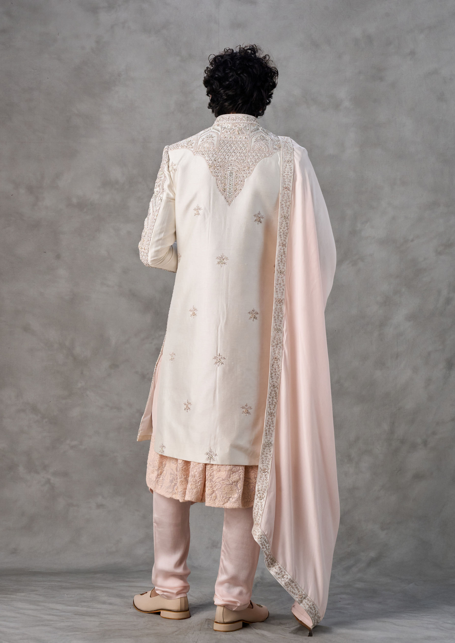 Twamev Men Regal Cream Pink Sherwani