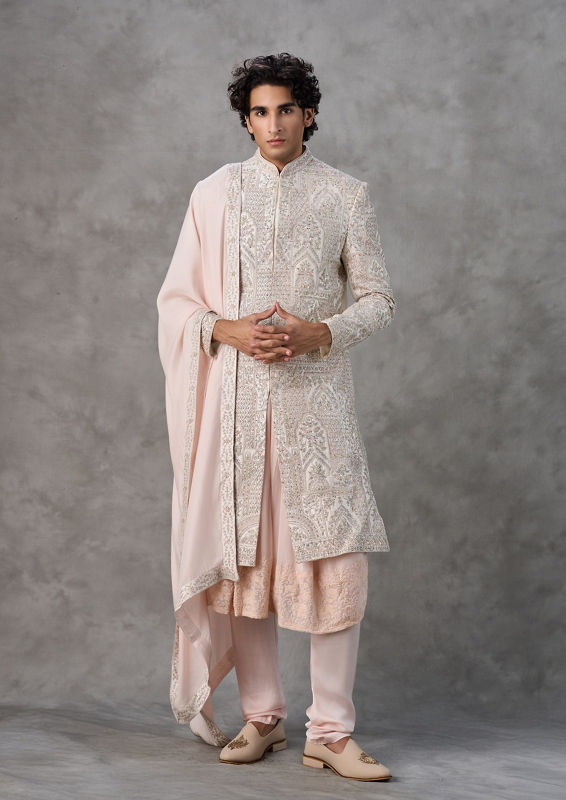 Twamev Men Regal Cream Pink Sherwani