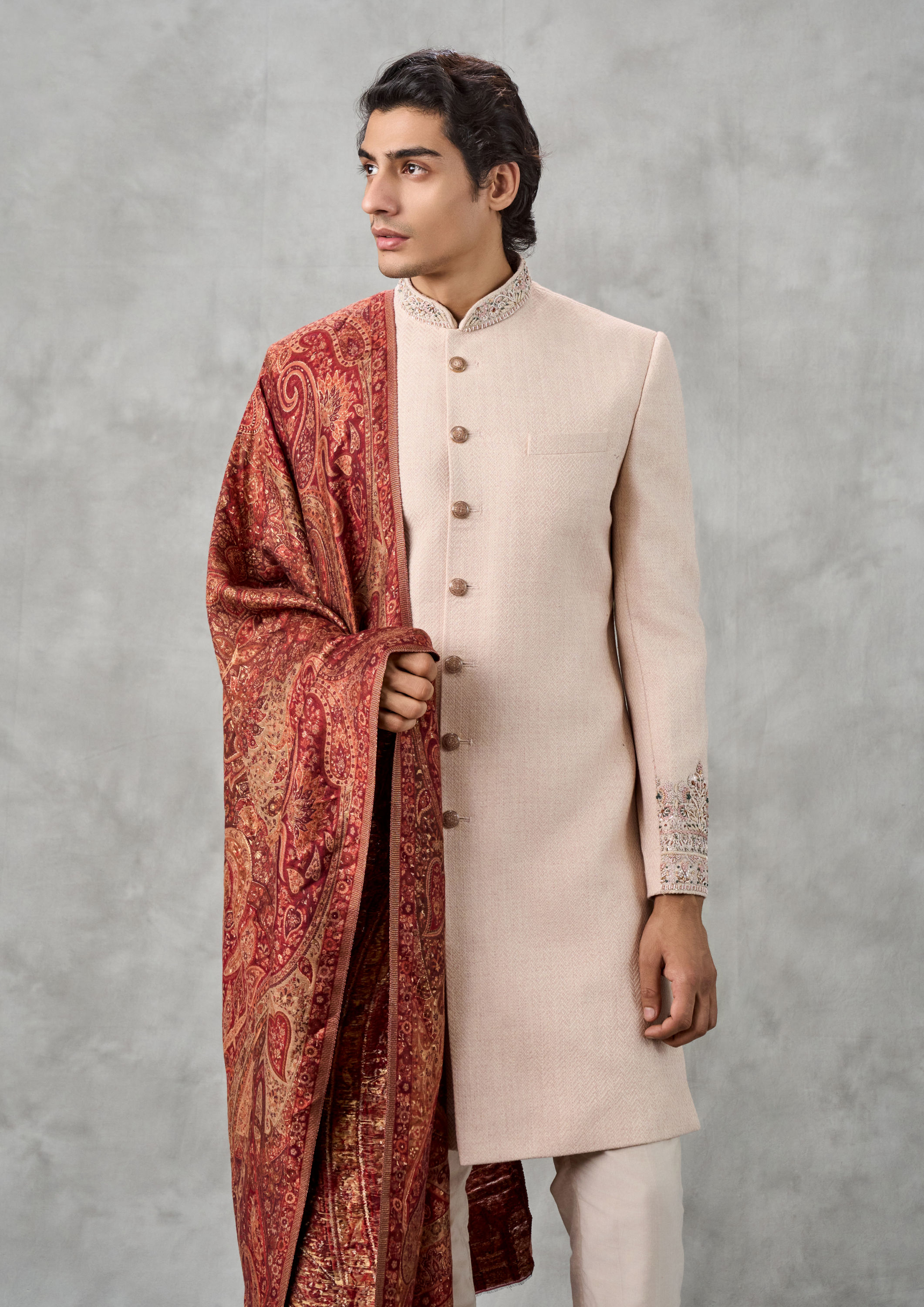 Twamev Men Peach Extravaganza Sherwani