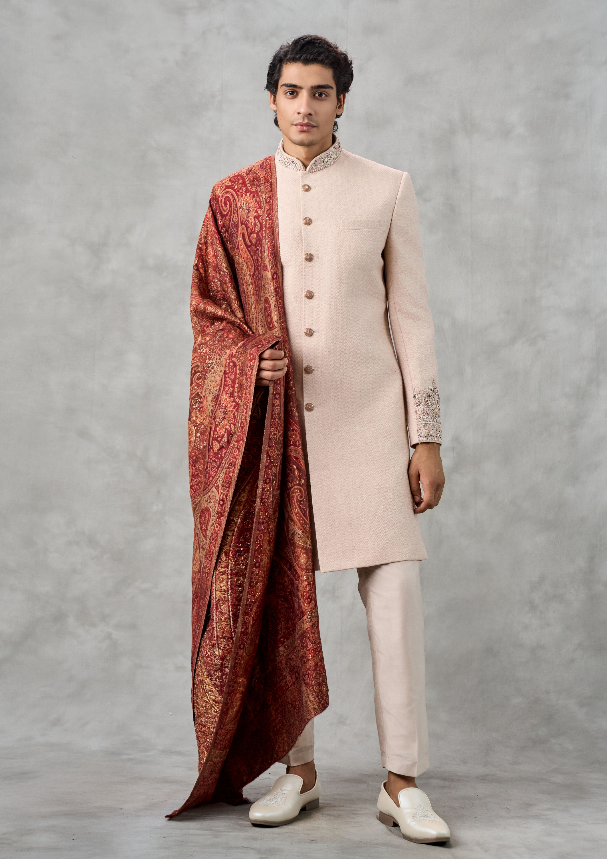 Twamev Men Peach Extravaganza Sherwani