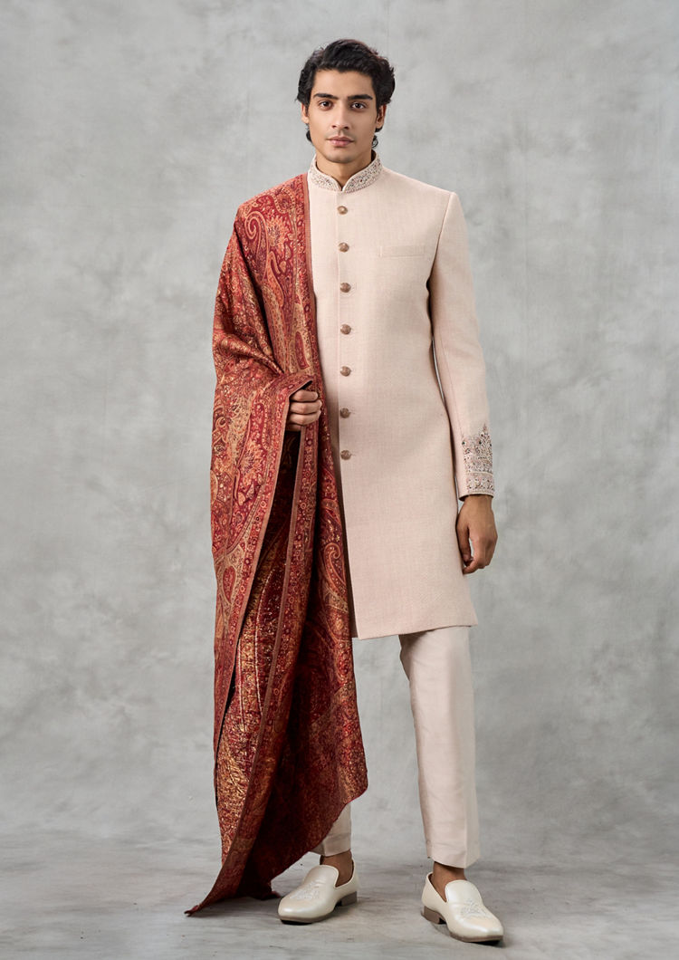 Twamev Men Peach Extravaganza Sherwani