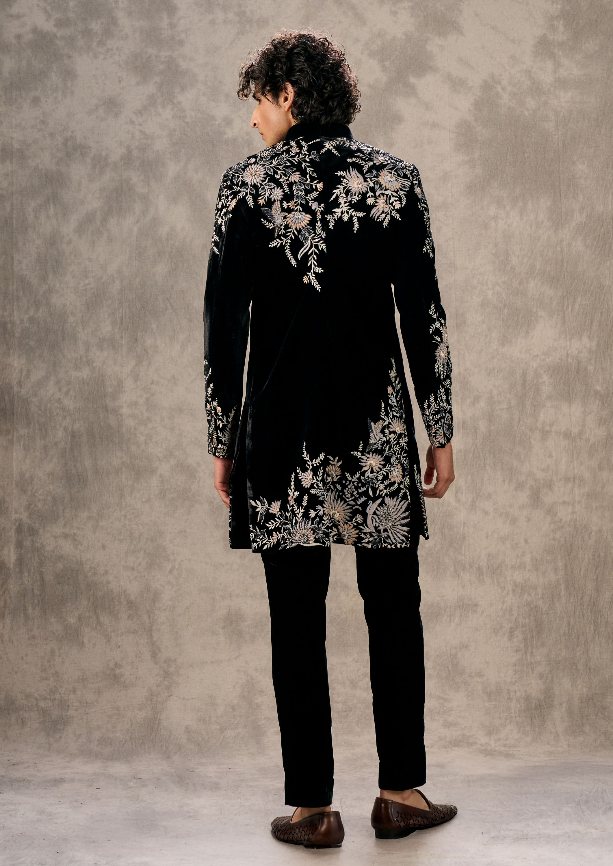 Twamev Men Black Velvet Extravaganza Sherwani