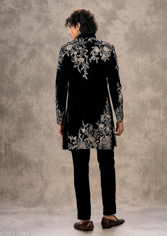 Twamev Men Black Velvet Extravaganza Sherwani