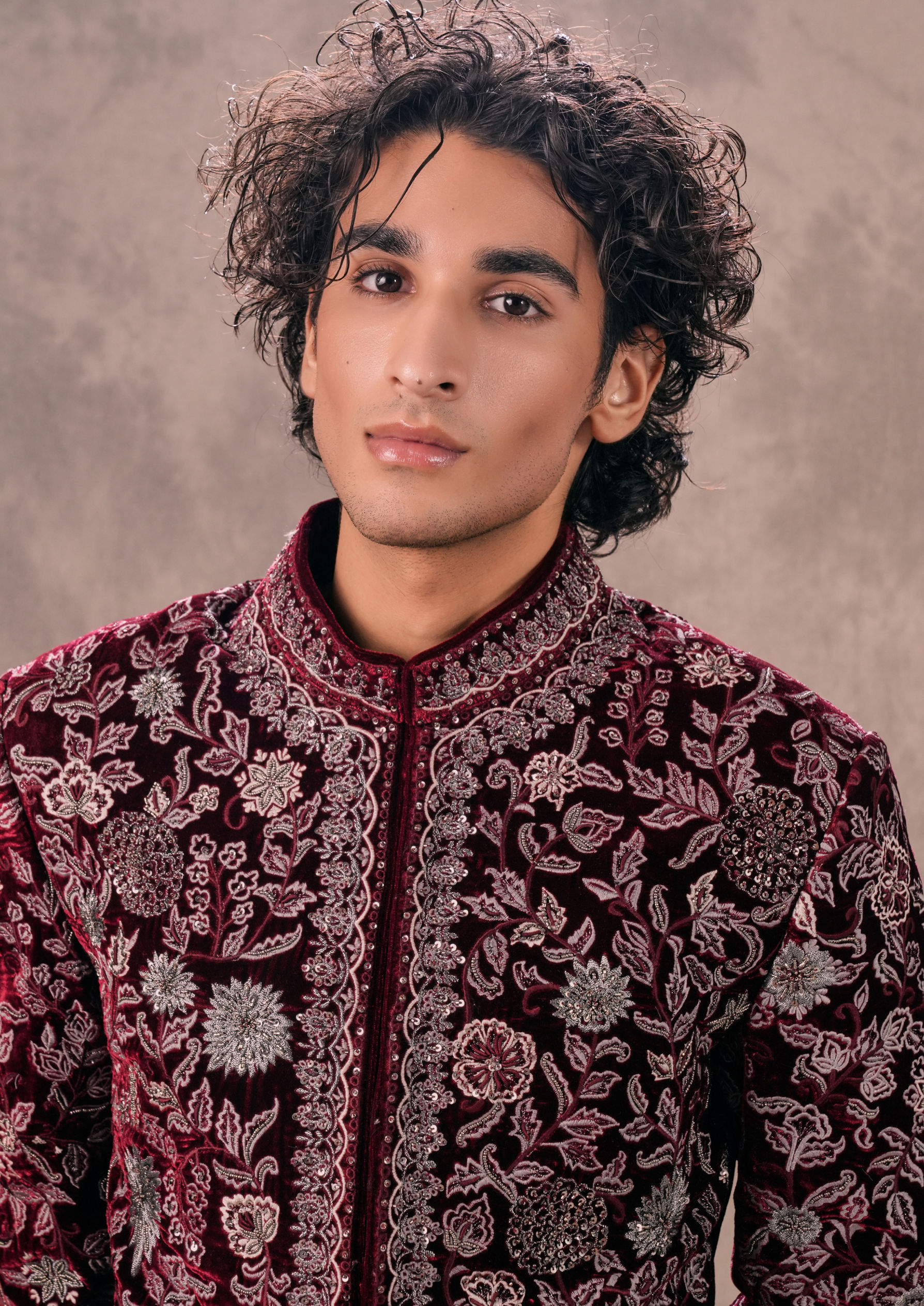 Twamev Men Maroon Velvet Majesty Indo Western