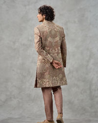 Twamev Men Walnut Brown Raw Silk Resham Hand Embroidered Sherwani