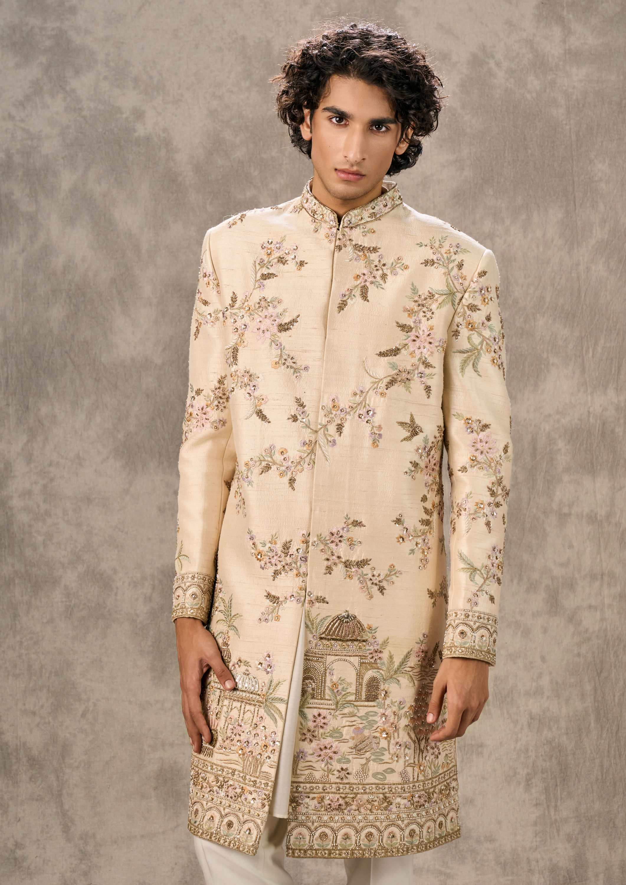 Twamev Men Fawn Elegance Silk Sherwani