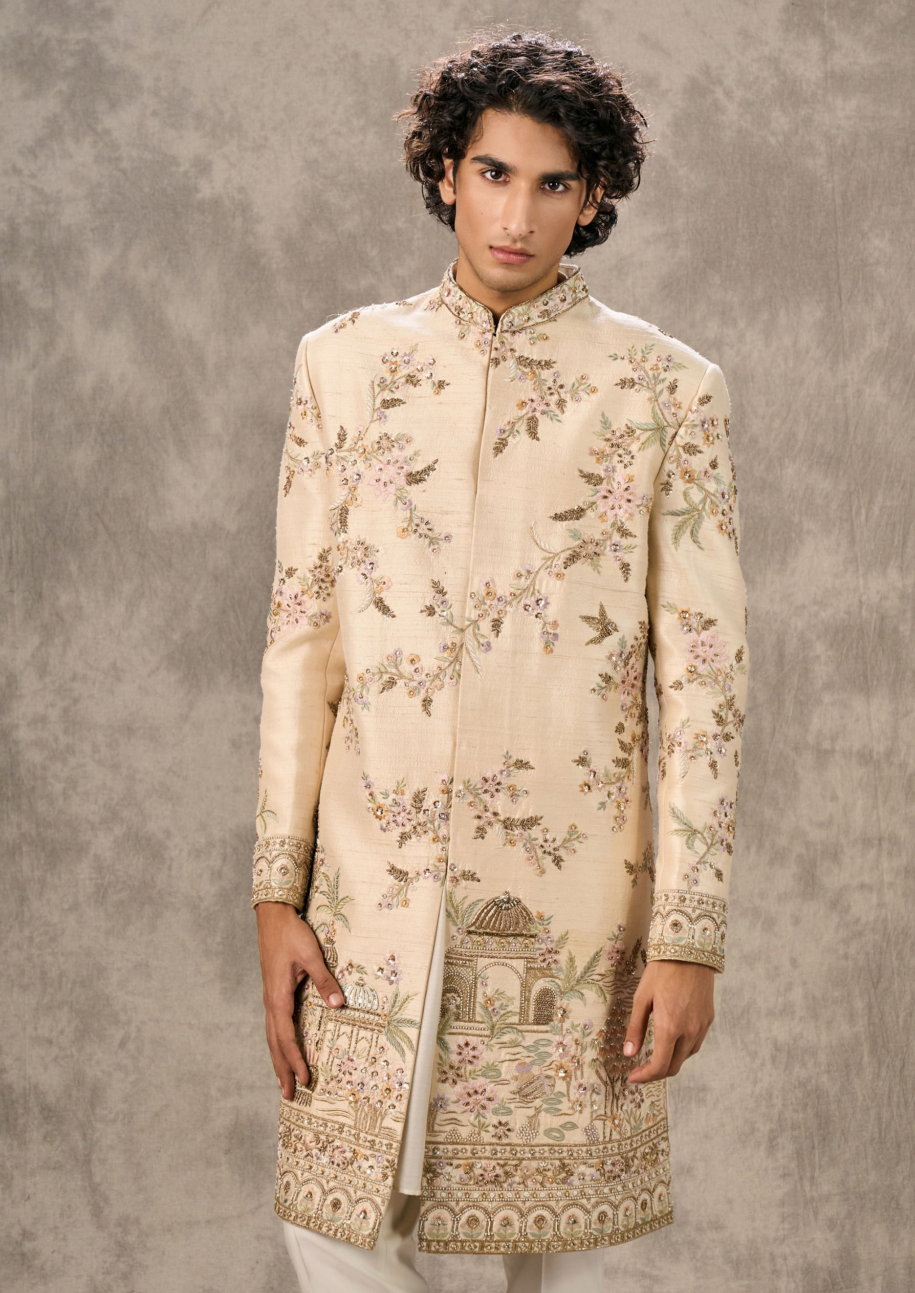 Twamev Men Fawn Elegance Silk Sherwani